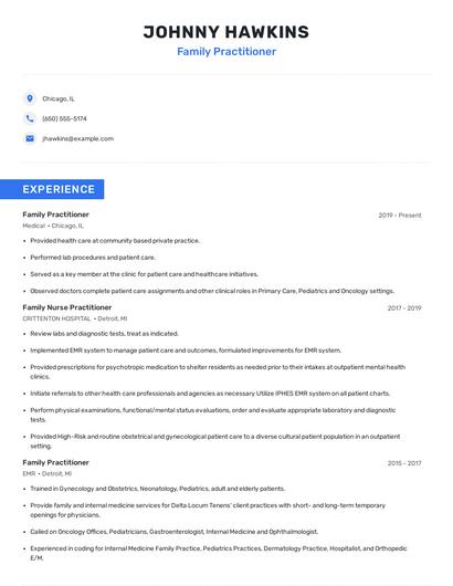 Family Practitioner Resume