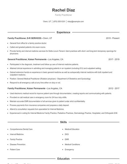 Family Practitioner Resume
