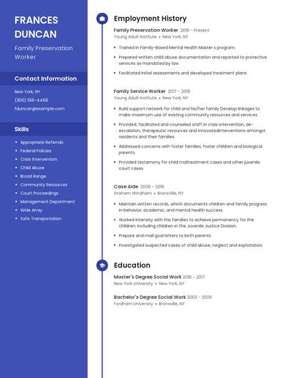 Family Preservation Worker Resume
