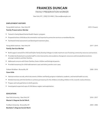 Family Preservation Worker Resume