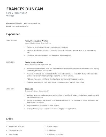 Family Preservation Worker Resume