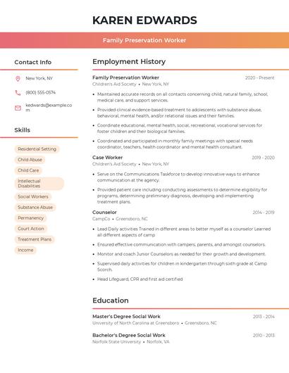 Family Preservation Worker Resume