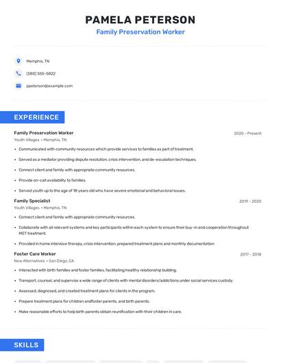 Family Preservation Worker Resume