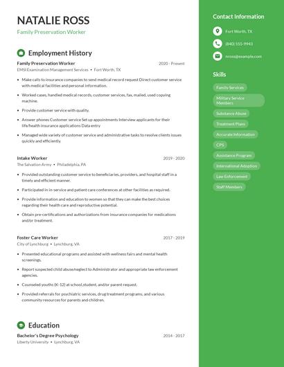 Family Preservation Worker Resume