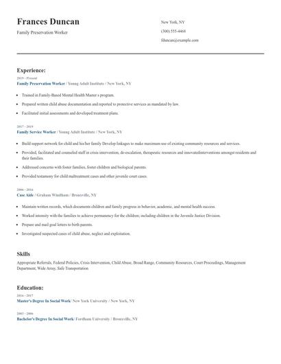 Family Preservation Worker Resume