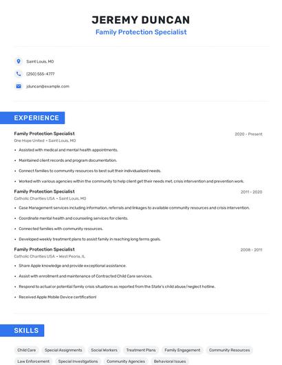 Family Protection Specialist Resume