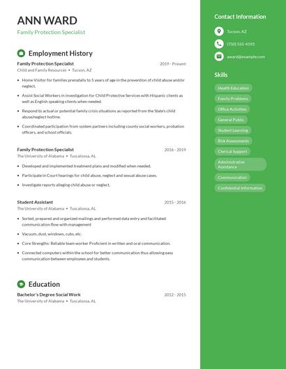 Family Protection Specialist Resume