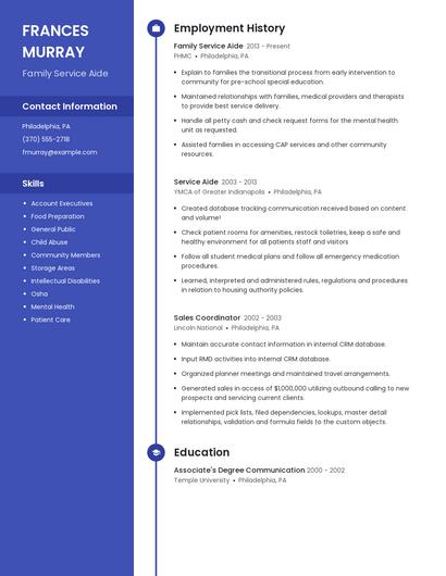 Family Service Aide Resume