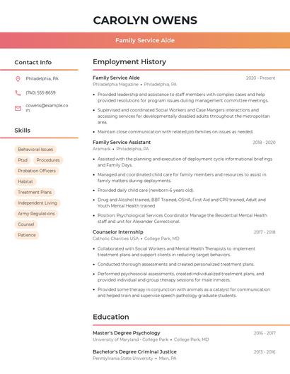 Family Service Aide Resume