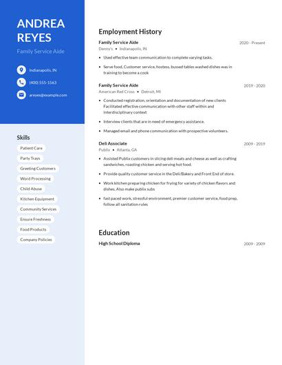Family Service Aide Resume