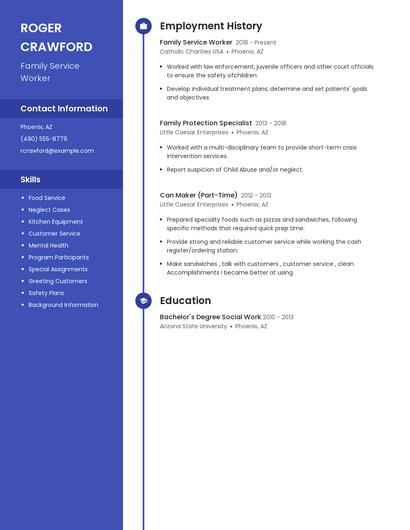 Family Service Worker Resume