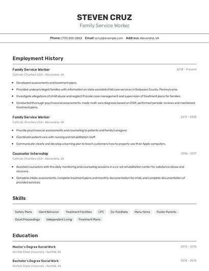 Family Service Worker Resume