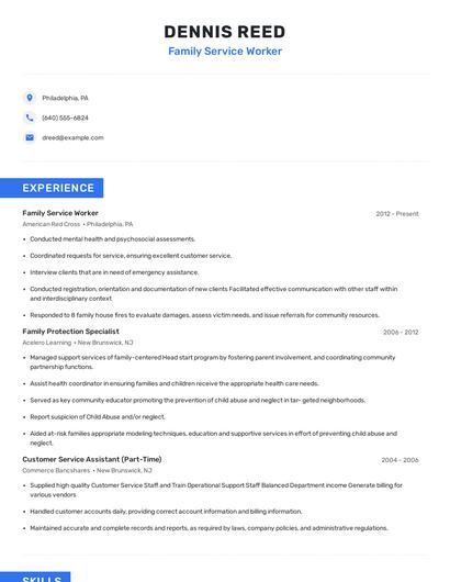 Family Service Worker Resume