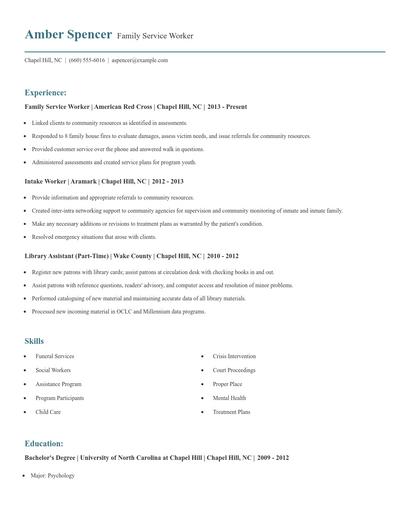 Family Service Worker Resume