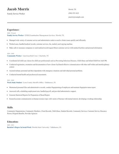 Family Service Worker Resume