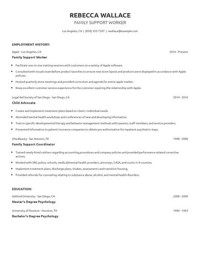 Family Support Worker Resume
