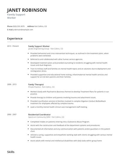 Family Support Worker Resume