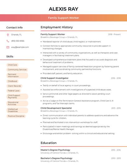 Family Support Worker Resume