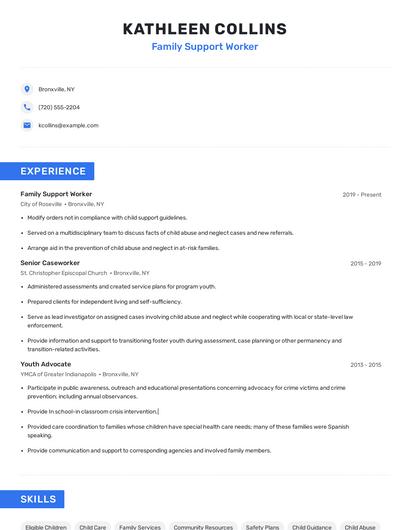 Family Support Worker Resume