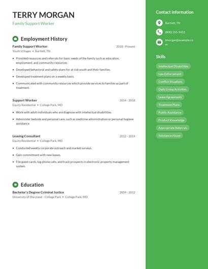 Family Support Worker Resume