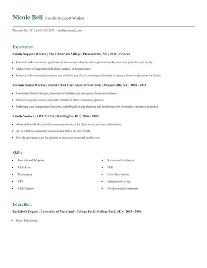Family Support Worker Resume
