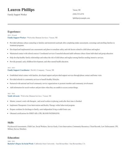 Family Support Worker Resume