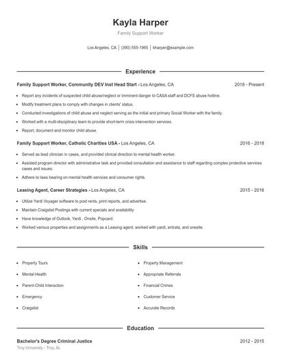 Family Support Worker Resume