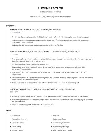 Family Support Worker Resume