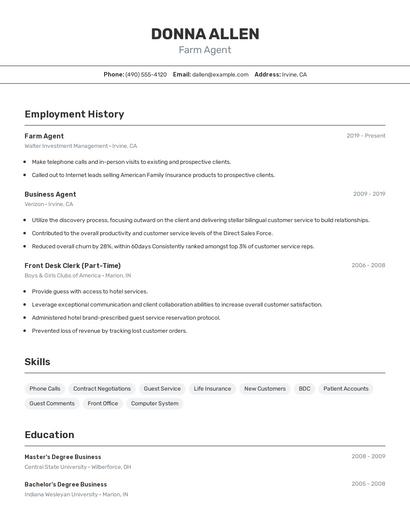 Farm Agent Resume