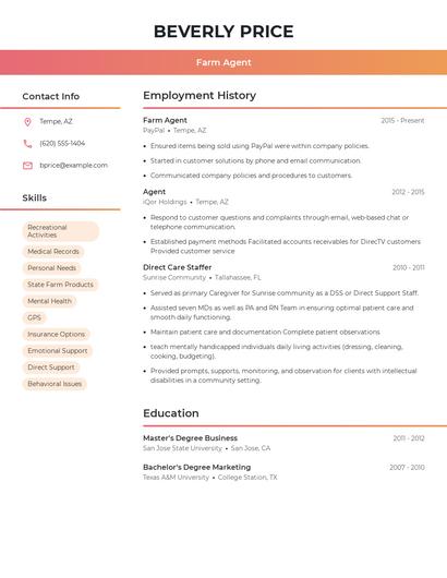 Farm Agent Resume