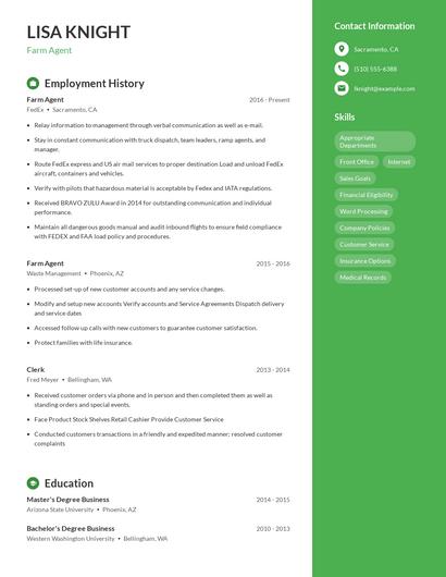 Farm Agent Resume