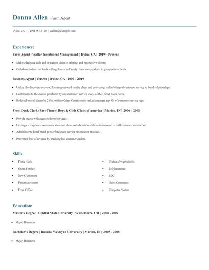Farm Agent Resume