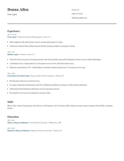 Farm Agent Resume