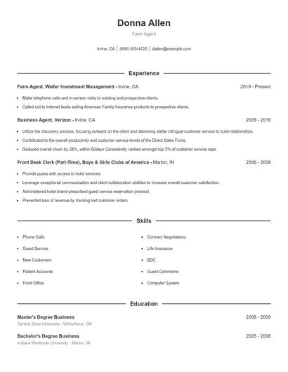 Farm Agent Resume