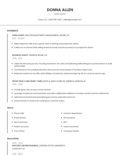 Farm Agent Resume