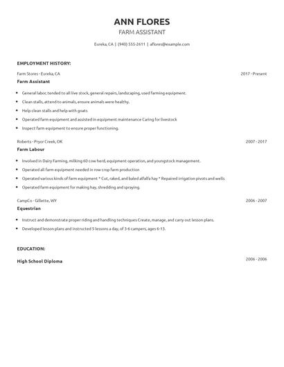 Farm Assistant Resume