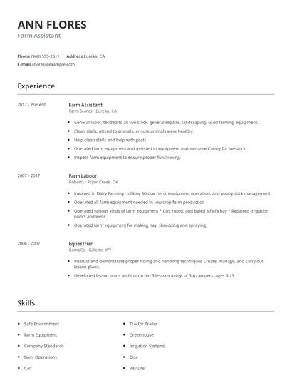 Farm Assistant Resume