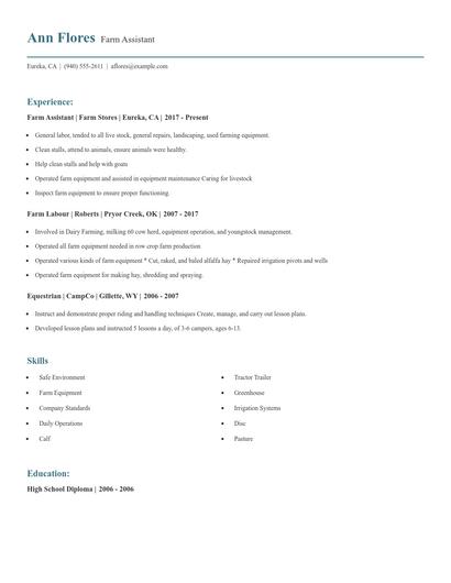 Farm Assistant Resume