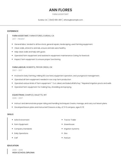 Farm Assistant Resume