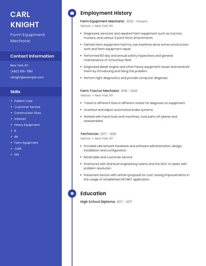 Farm Equipment Mechanic Resume