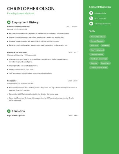 Farm Equipment Mechanic Resume