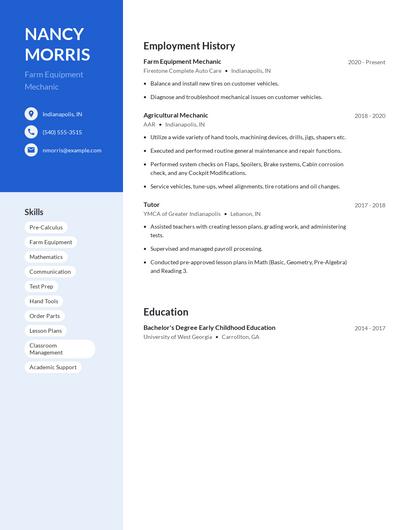 Farm Equipment Mechanic Resume