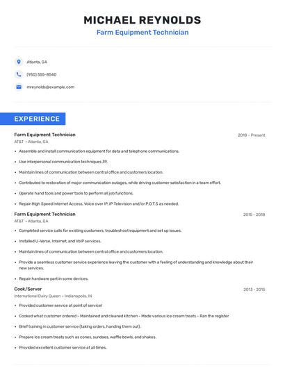 Farm Equipment Technician Resume