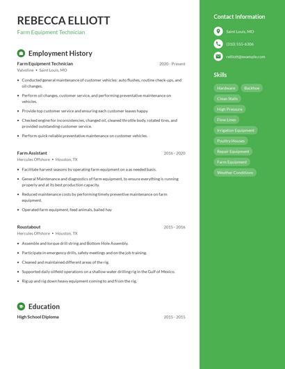 Farm Equipment Technician Resume
