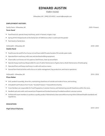Farm Hand Resume
