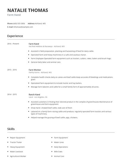 Farm Hand Resume