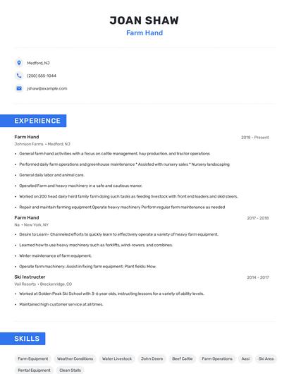 Farm Hand Resume