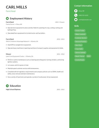 Farm Hand Resume
