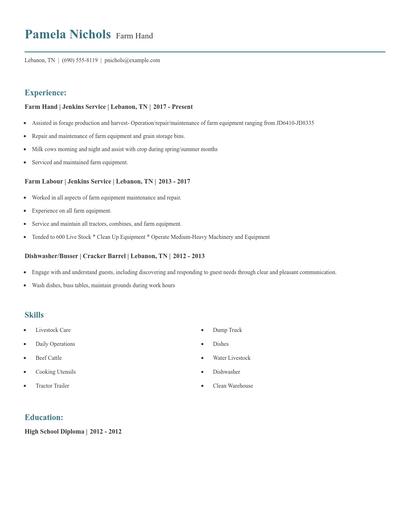 Farm Hand Resume