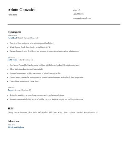 Farm Hand Resume